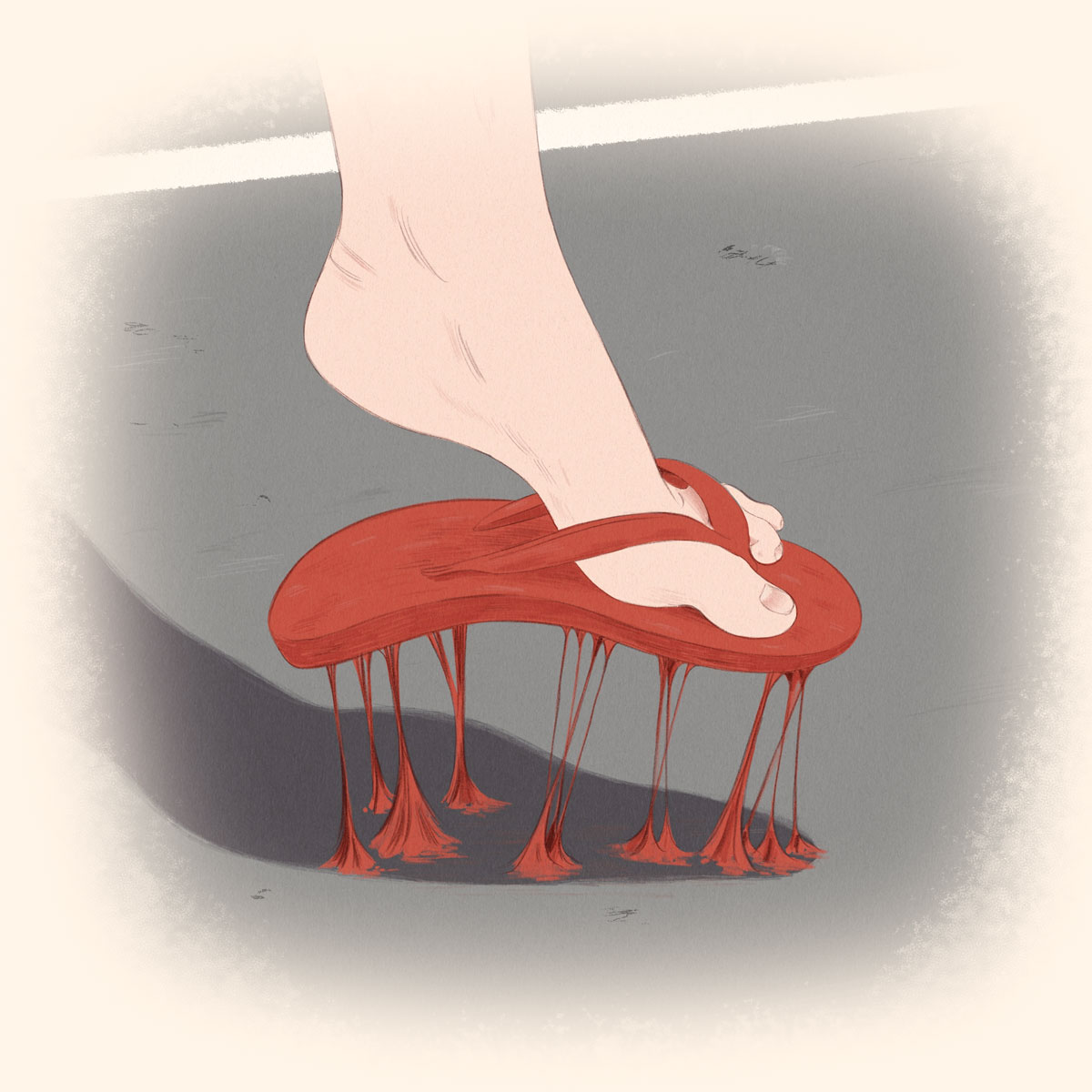 Illustration of a thong melting and sticking to the street