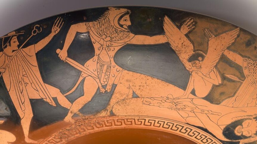 A vessel with figures depicting Herakles