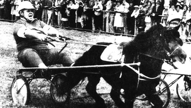 Russell Hinze drives a shetland pony