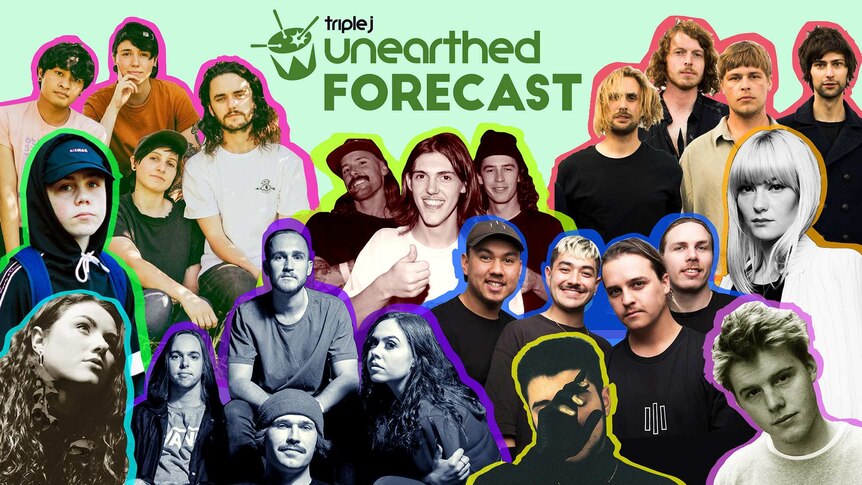 A collage of the artists featured in triple j Unearthed's 2019 Forecast