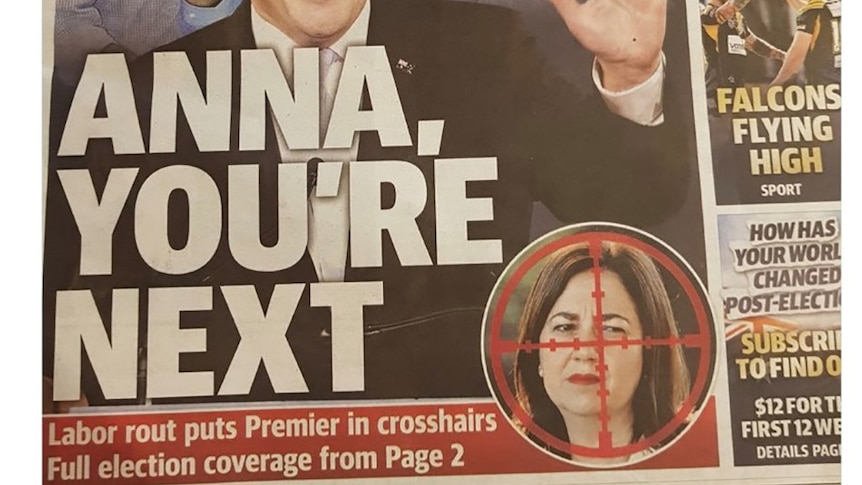 Newspaper front page placing a target over the face of the Queensland Premier
