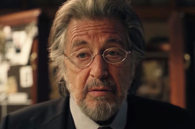A still of Al Pacino in Hunters. He is wearing a suit and has a serious expression.