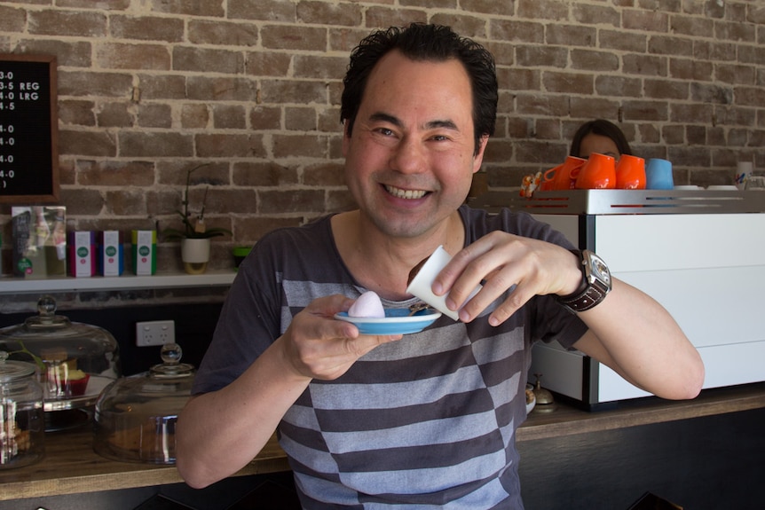 Food blogger Simon Leong with a babyccino