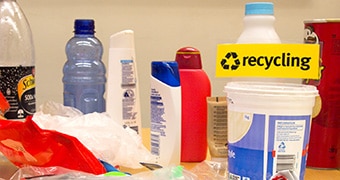 Plastic bottles, bags and other products on a table