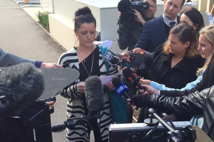 Terence and Christine Hodsons' daughter Nicola Komiazyk speaks outside court after coronial findings handed down on July 31, 2015