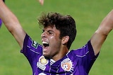 Daniel De Silva of the Glory celebrates after scoring a goal during the round 12 A-League match between Perth Glory and Central Coast Mariners