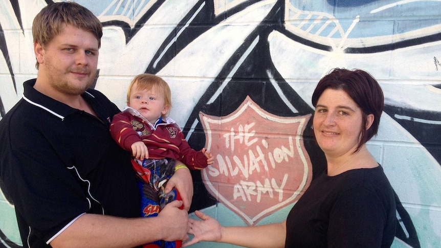 Jaydn Jardine, Alana Dubois and their son Jay have relied on the Salvos for the past 18 months.