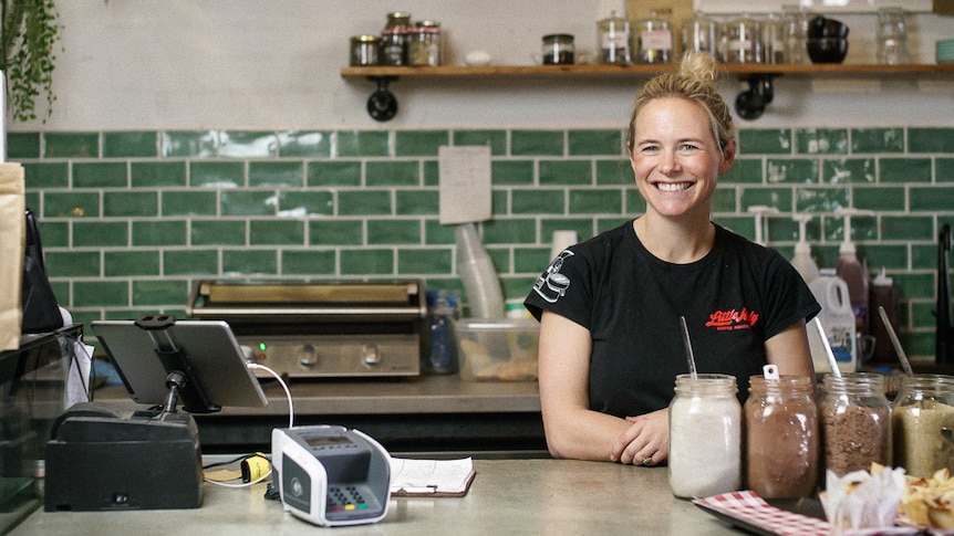 Cafe proprietor Katie Murray behind her counter at Stone's Throw