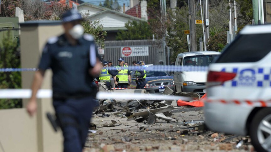 Wreckage is strewn across a beachside street in Chelsea south-east of Melbourne.