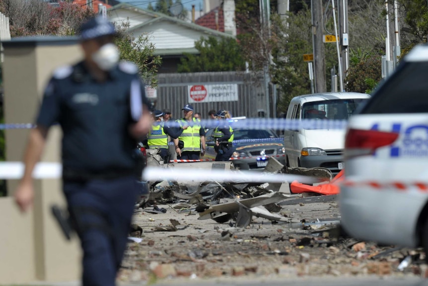 Wreckage is strewn across a beachside street in Chelsea south-east of Melbourne.