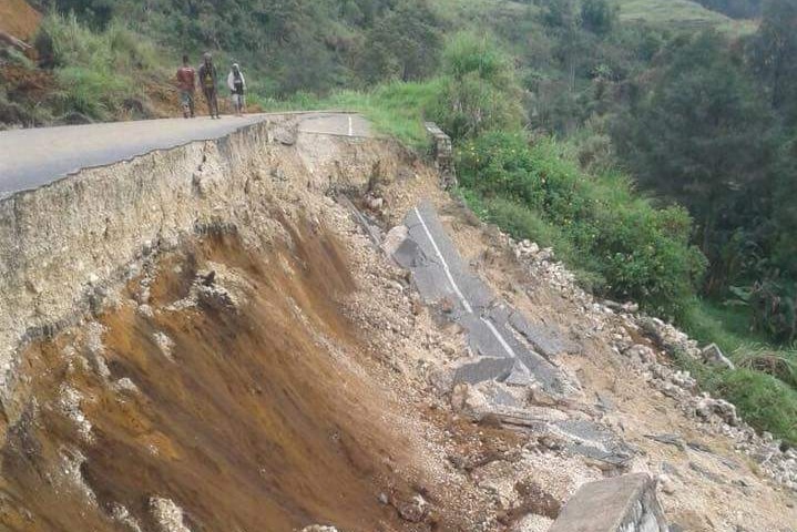 Part of a road on the side of a hill collapsed.