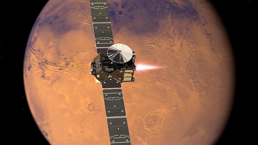 Artist's illustration of ExoMars craft approaching Mars