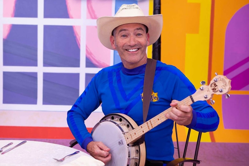 Anthony Field dressed up in costume on the Wiggles set