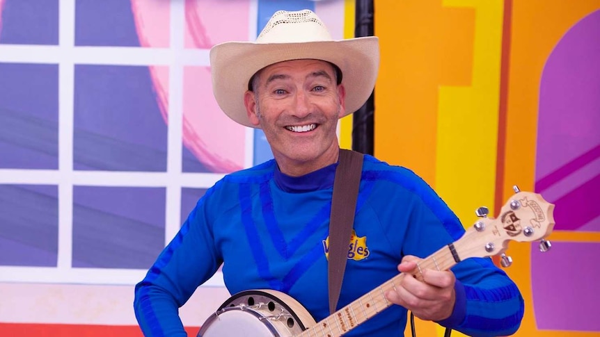 Anthony Field dressed up in costume on the Wiggles set
