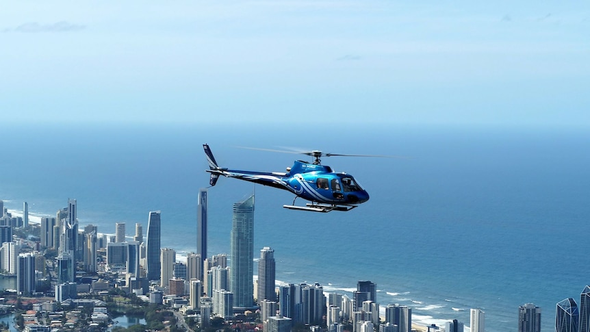 helicopter in the sky above Gold Coast