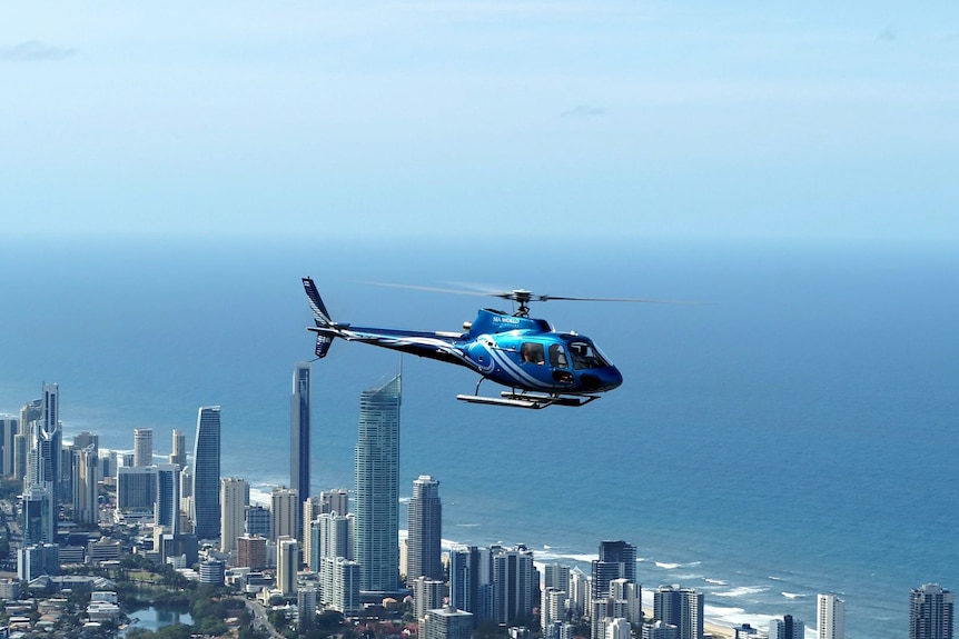 helicopter in the sky above Gold Coast