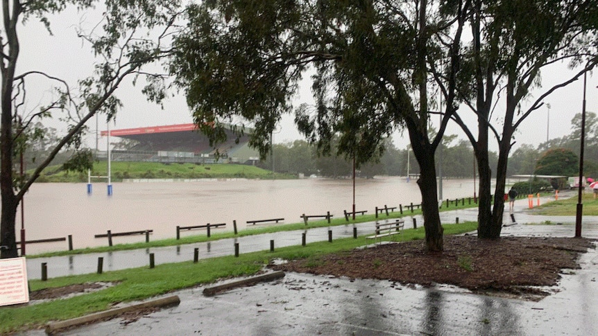 Ballymore Oval flooded are days of rain.
