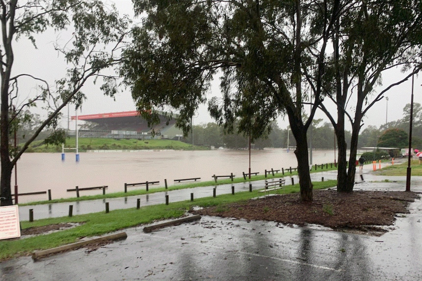 Ballymore Oval flooded are days of rain.