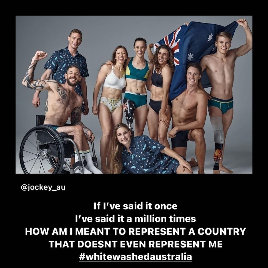 A Jockey ad featuring Olympians and Paralympians in an Instagram story posted by Australian basketball star Liz Cambage.