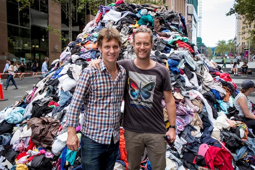 Host Craig Reucassel with Stephen Oliver, ABC TV Commissioning Editor, Factual, in Martin Place, Sydney.