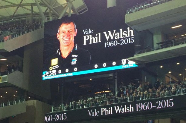 Phil Walsh remembered, on the big screen at Adelaide Oval