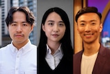 Composite of three headshots of ABC journalists Bang Xiao, Echo Hui and Samuel Yang.