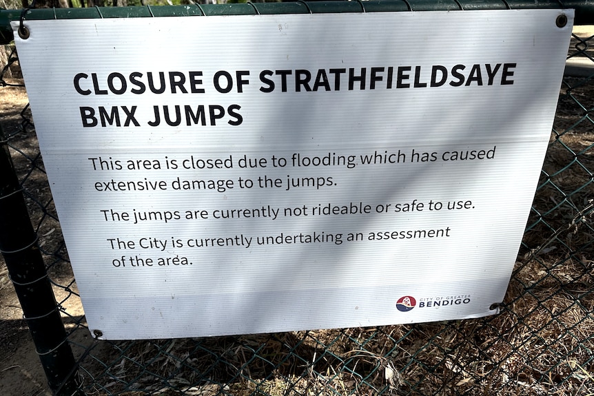 a sign displays the closure of the BMX track at Strathfieldsaye