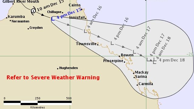 Tracking map of ex-tropical cyclone over Cape York