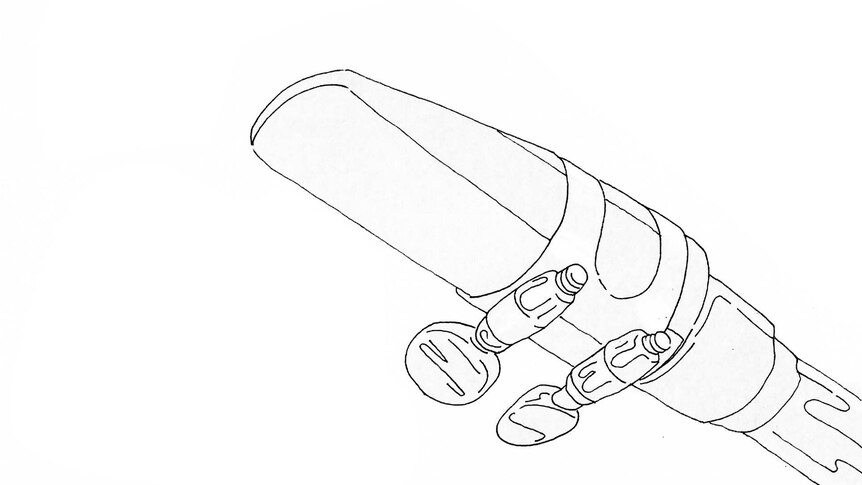 Line drawing of a saxophone mouthpiece