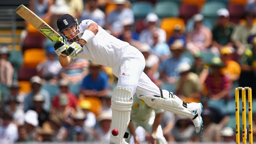 Kevin Pietersen plays a leg glance on day four at the Gabba
