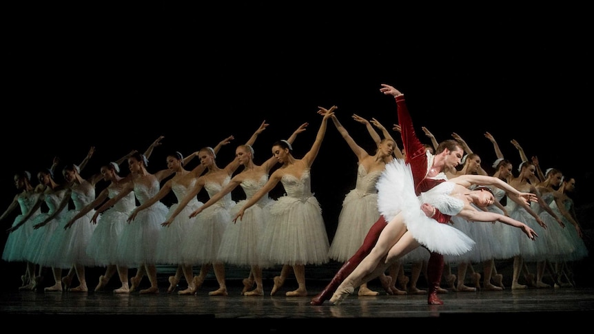 Dancers performing in a production of Swan Lake