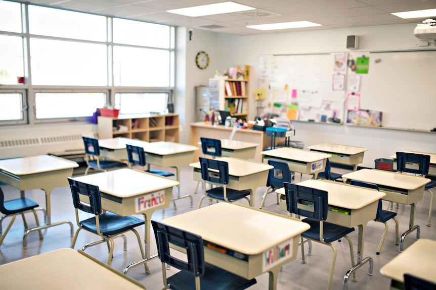 An empty classroom.