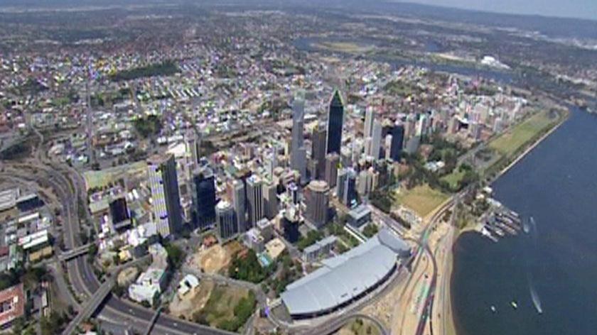 Looking down over Perth's foreshore and CBD.