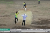 A screenshot from a fraudulent cricket match broadcast on YouTube.
