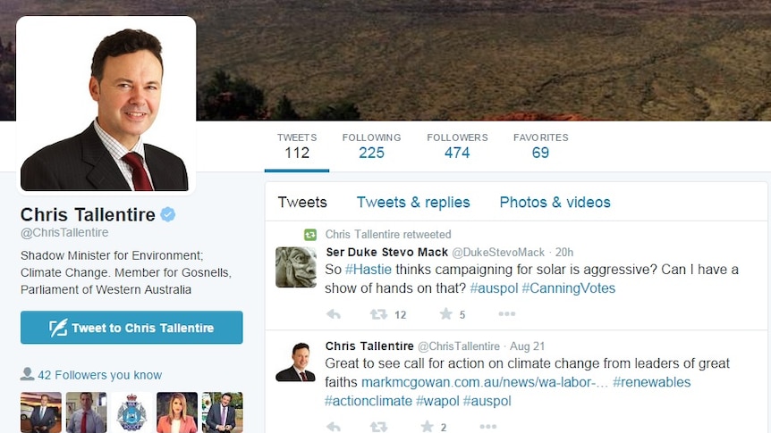 Chris Tallentire's retweet of joke about Andrew Hastie