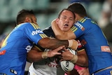 Matt Scott wrapped up by the Parramatta defence