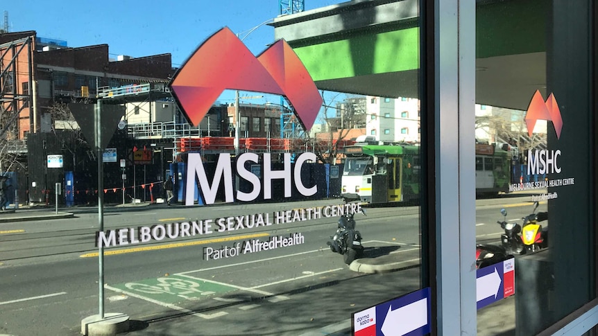 The sign on the window outside the Melbourne Sexual Health Centre.