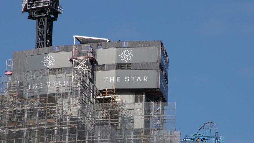 Close up of the Star casino sign in the Queen's Wharf Development.