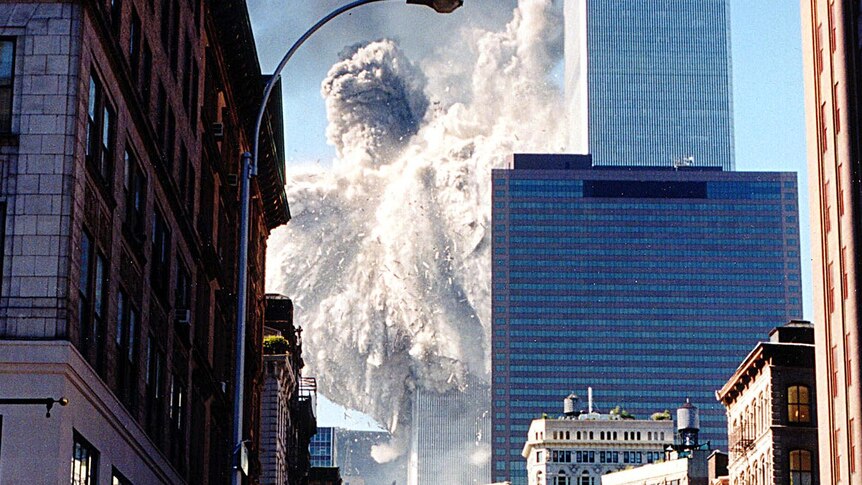 The south tower of the World Trade Centre collapses