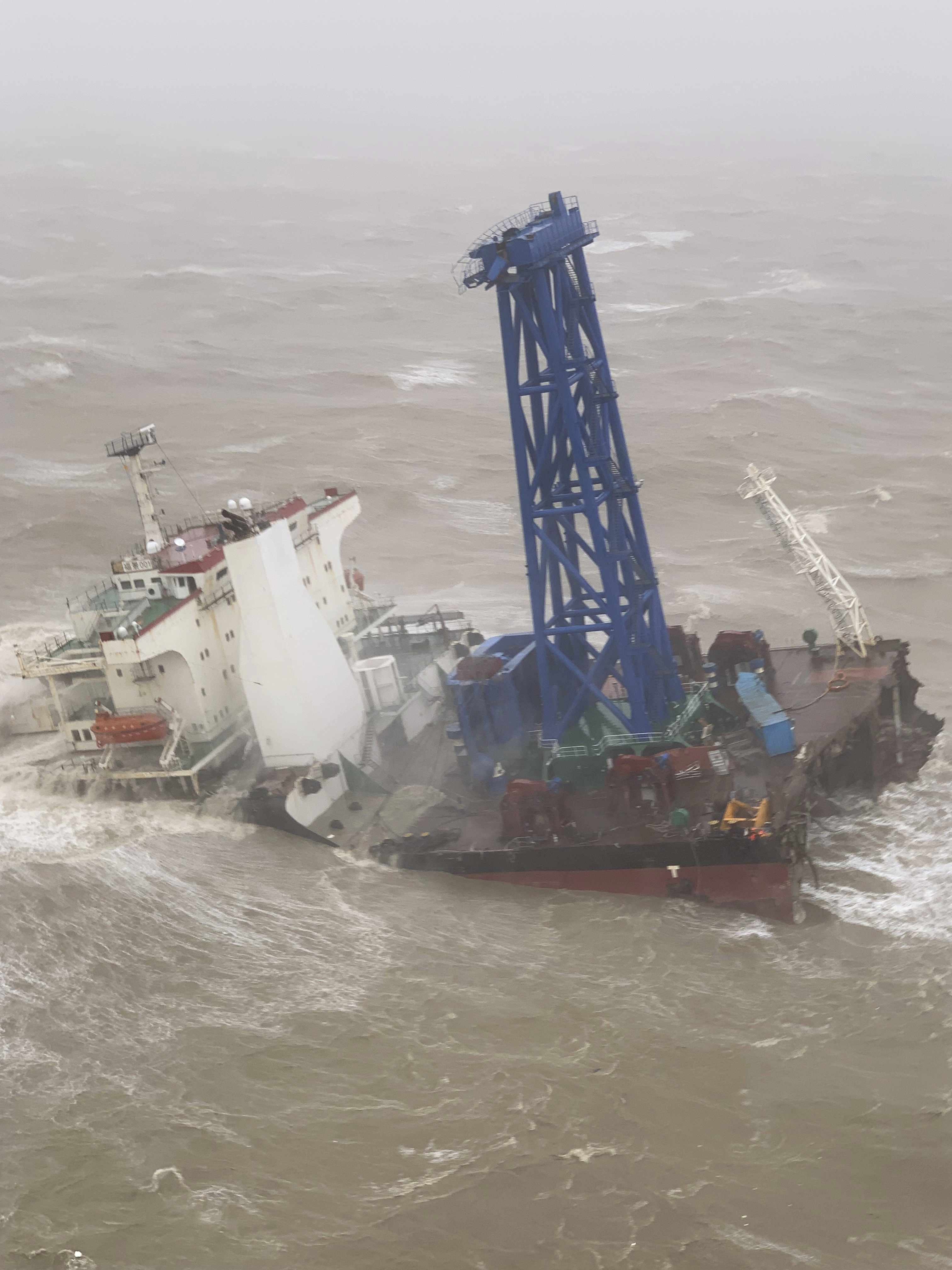 A cargo ship broken in half in the South China Sea