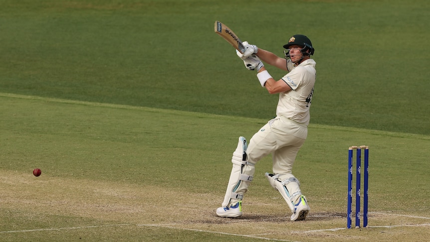 Australia batter Steve Smith plays a hook shot during a Test match.