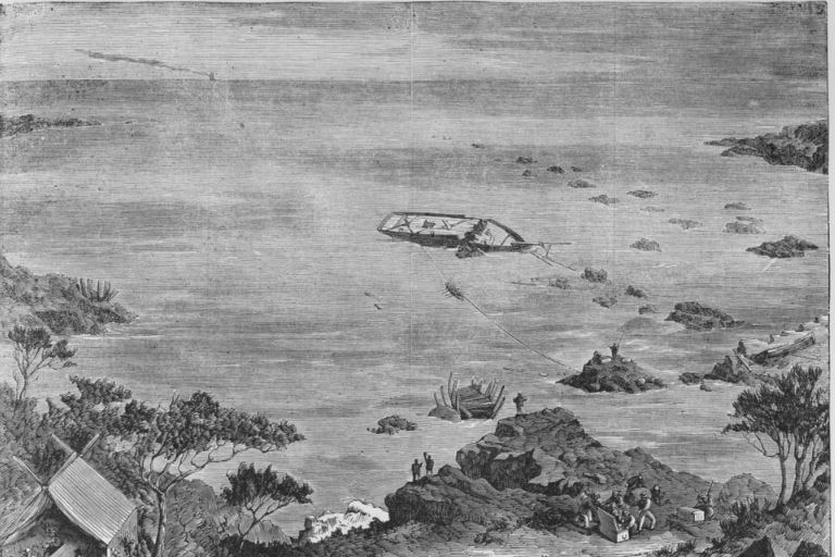 The Netherby shipwreck by Artist Samuel Calvert sketch from the Illustrated Sydney News 16 August 1866 and Illustrated Melbourne Post 27 Aug1866.