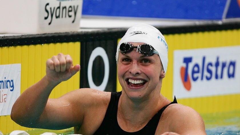Libby Trickett celebrates winning the women's 100m freestyle final