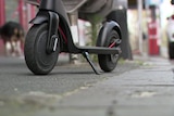 A close-up view of e-scooter wheels. 
