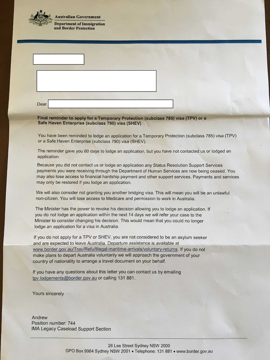 Letter about applying for visa before new deadline