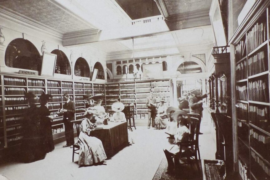 Interior of bookstore in the 1900s.
