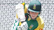South African captain Graeme Smith has a hit in the nets.