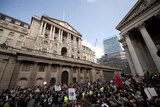 Protestors demonstrate outside the Bank of England
