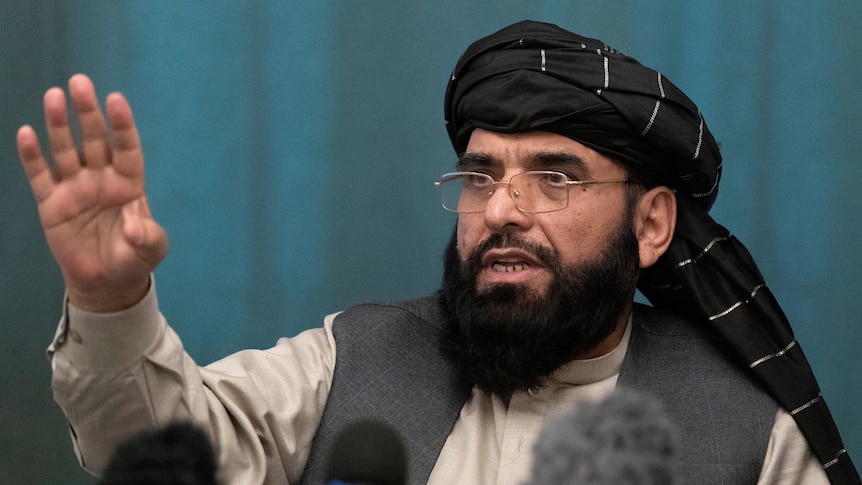 Afghan Taliban spokesman for international media Suhail Shaheen speaks in a press conference in Moscow earlier this year.