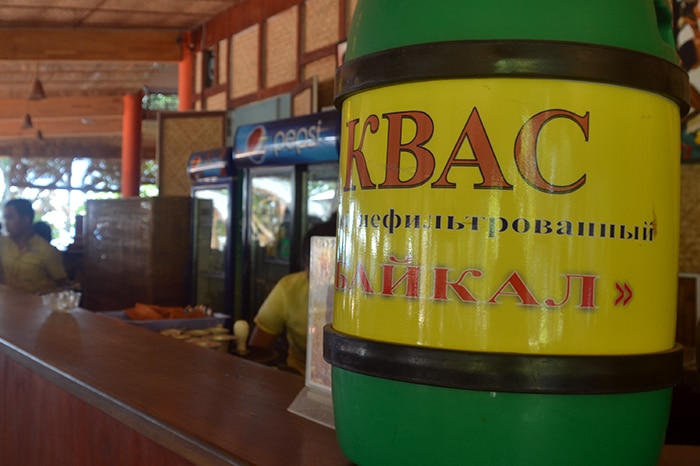 A barrel of kvass, a traditional Russian drink made from bread, at Park Gorkogo's restaurant.
